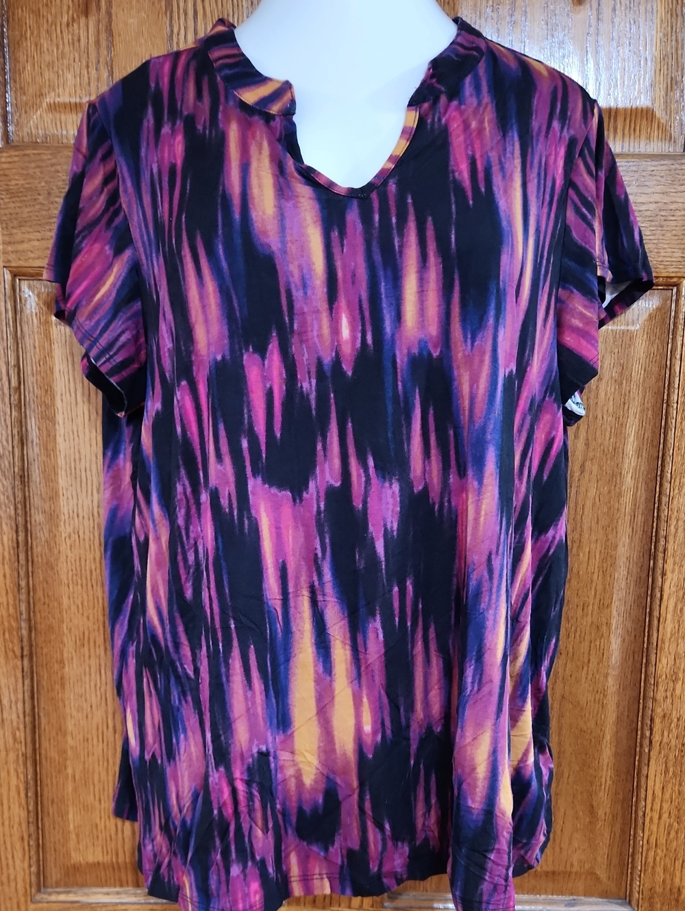 LuLaRoe Short Sleeve Abstract Tee - Black, Pink & Gold Layla 2xl